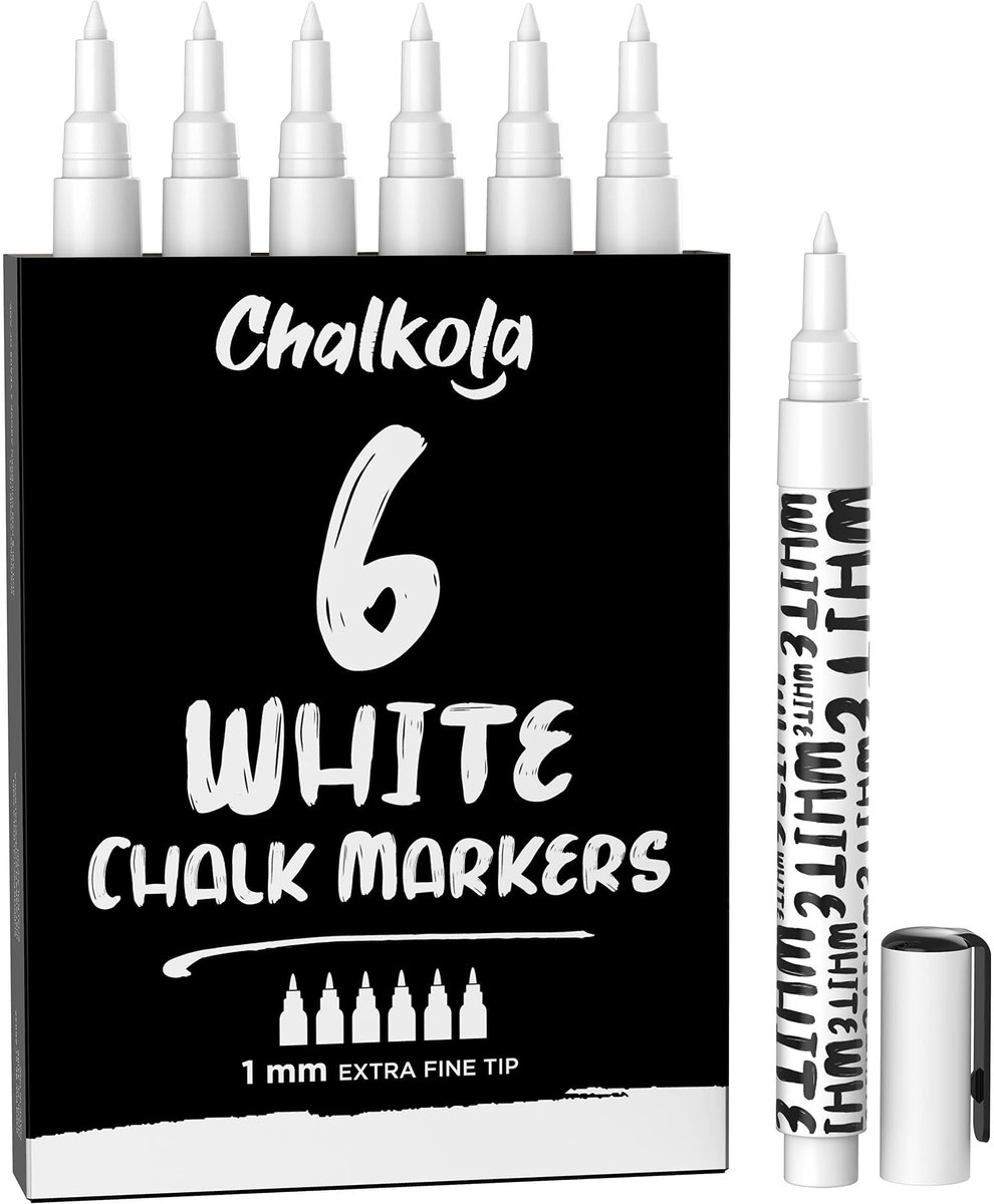 Solidchoice - Set van 6 Witte Chalk Markers met Fijne Punt