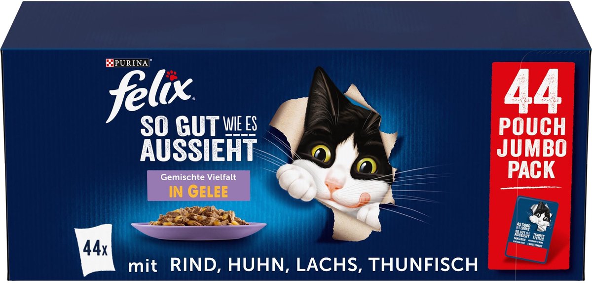 Solidchoice - Wet Food voor Volwassen Katten in Gelei, Mix van Vlees 44 x 85g
