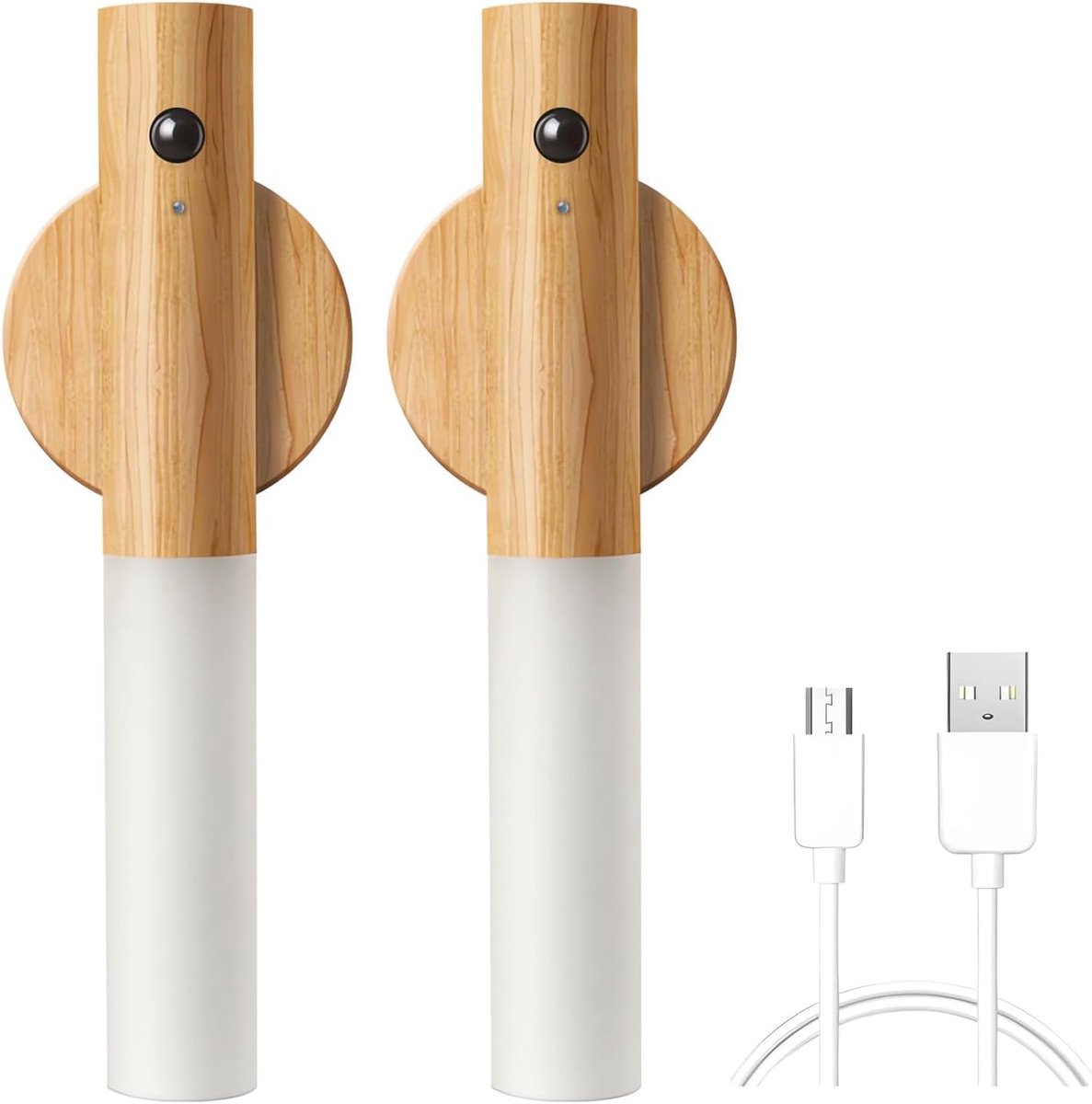 USB-oplaadbare houten wandlamp voor binnen, wandlamp met bewegingsmelder, warmwit, draadloze accu, wandlampen met schakelaar, magnetische bedlamp, werkt op batterijen, voor slaapkamer, trap (B) | Houtlook,USB-oplaadbaar, 3 modi [Energieklasse E]