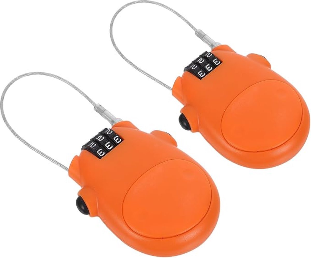 Set van 2 stuks intrekbaar 3-cijferig combinatieslot met staalkabel, compact helmslot oranje, maximale kabellengte 73 cm, veiligheidsslot voor helm, kinderwagen, bagage en ski's