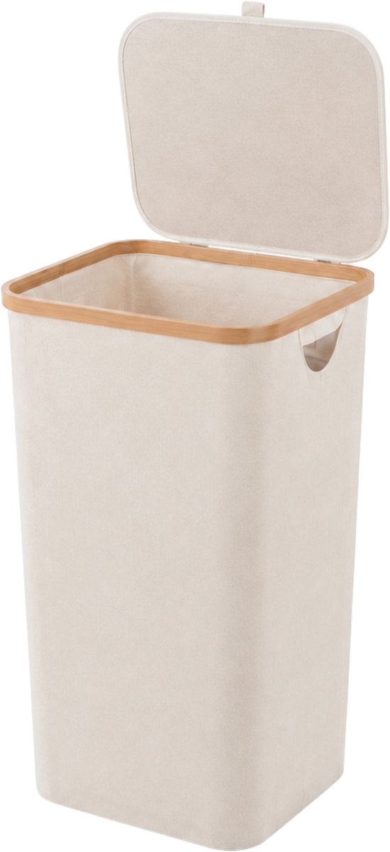 Wasmand met Deksel – Opvouwbare Wasmand – Wasbox 100L – Wassorteerder met Binnenzak – Beige – Voor Badkamer, Slaapkamer en Wasruimte