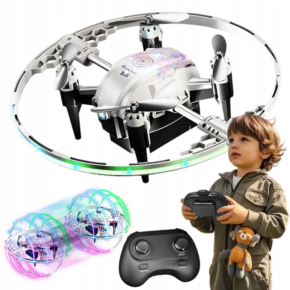 Speelgoed Drone - LED Drone met Afstandsbediening - Dynamische Verlichting - Flips en Cirkelvlucht - Automatische Stabilisatie - Compact 15 × 15 × 5 cm - Voor Recreatief Vliegen Binnen en Buiten