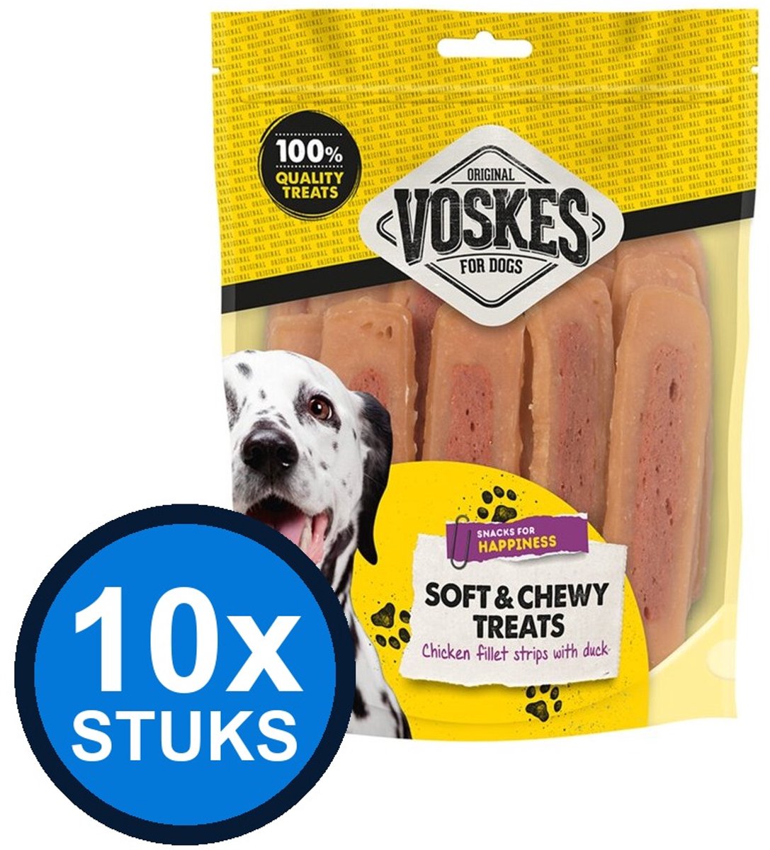 10x Voskes Kipfilet Strips met Eend - Hondensnack - 400g