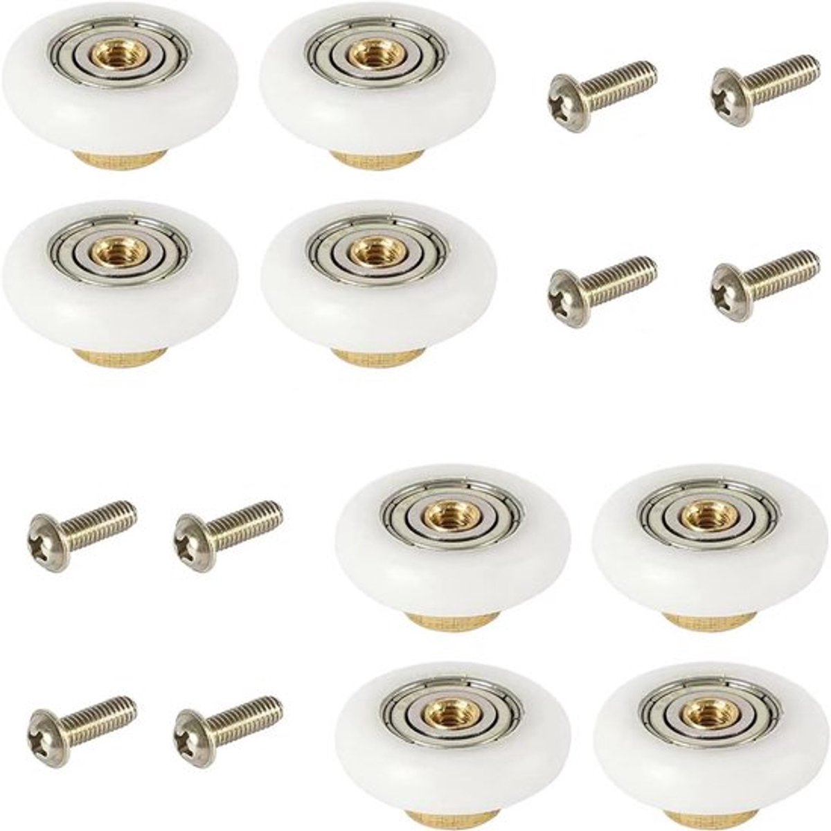 Rollers voor douchedeur - soepel - 8 stuks - wit