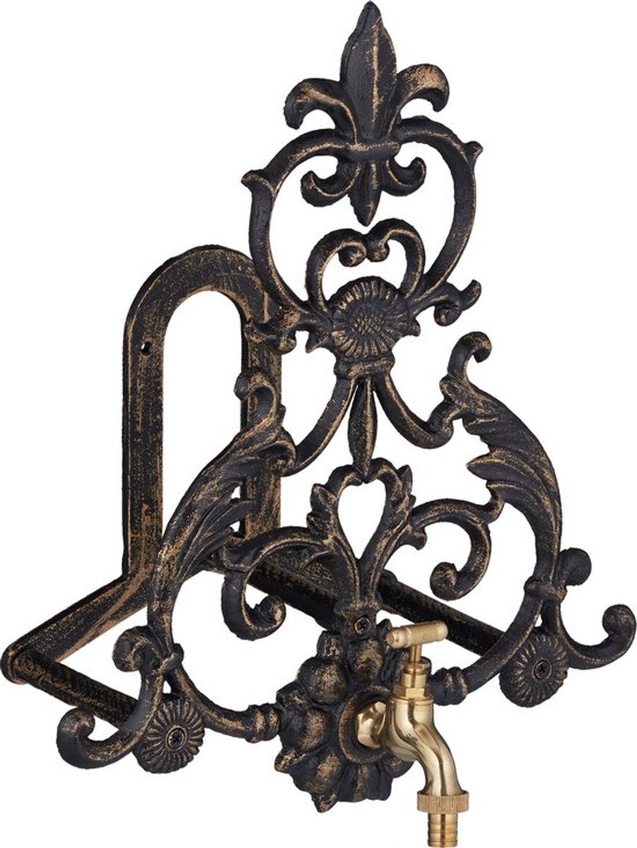 tuinslanghouder met kraan - wandslanghouder ijzer - 38,5 x 32.5 x 23 cm