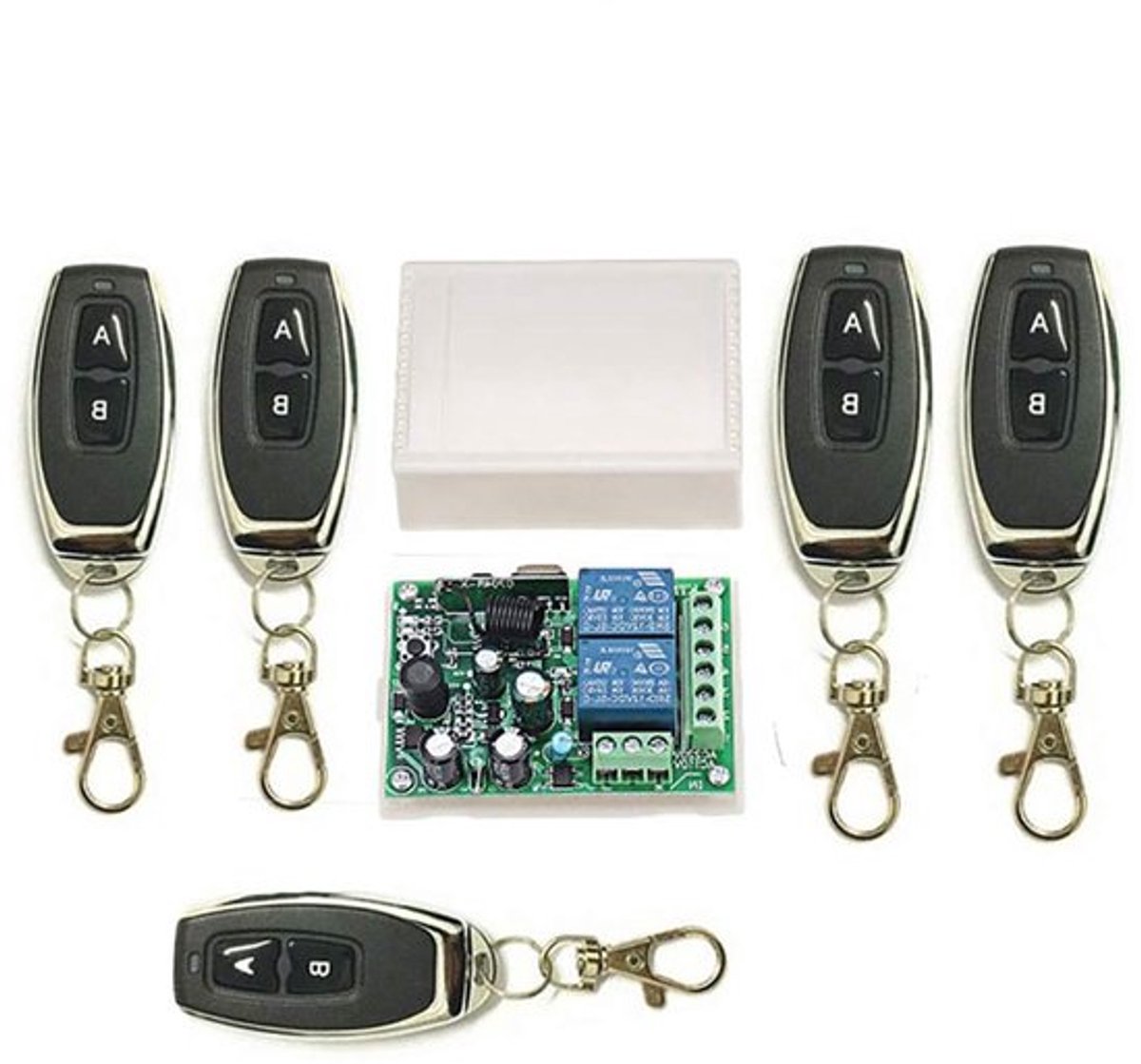 Draadloze RF 433MHz Schakelmodule met 1 Ontvanger en 5 Afstandsbedieningen voor Verlichting, Garagedeur en Elektrische Poort