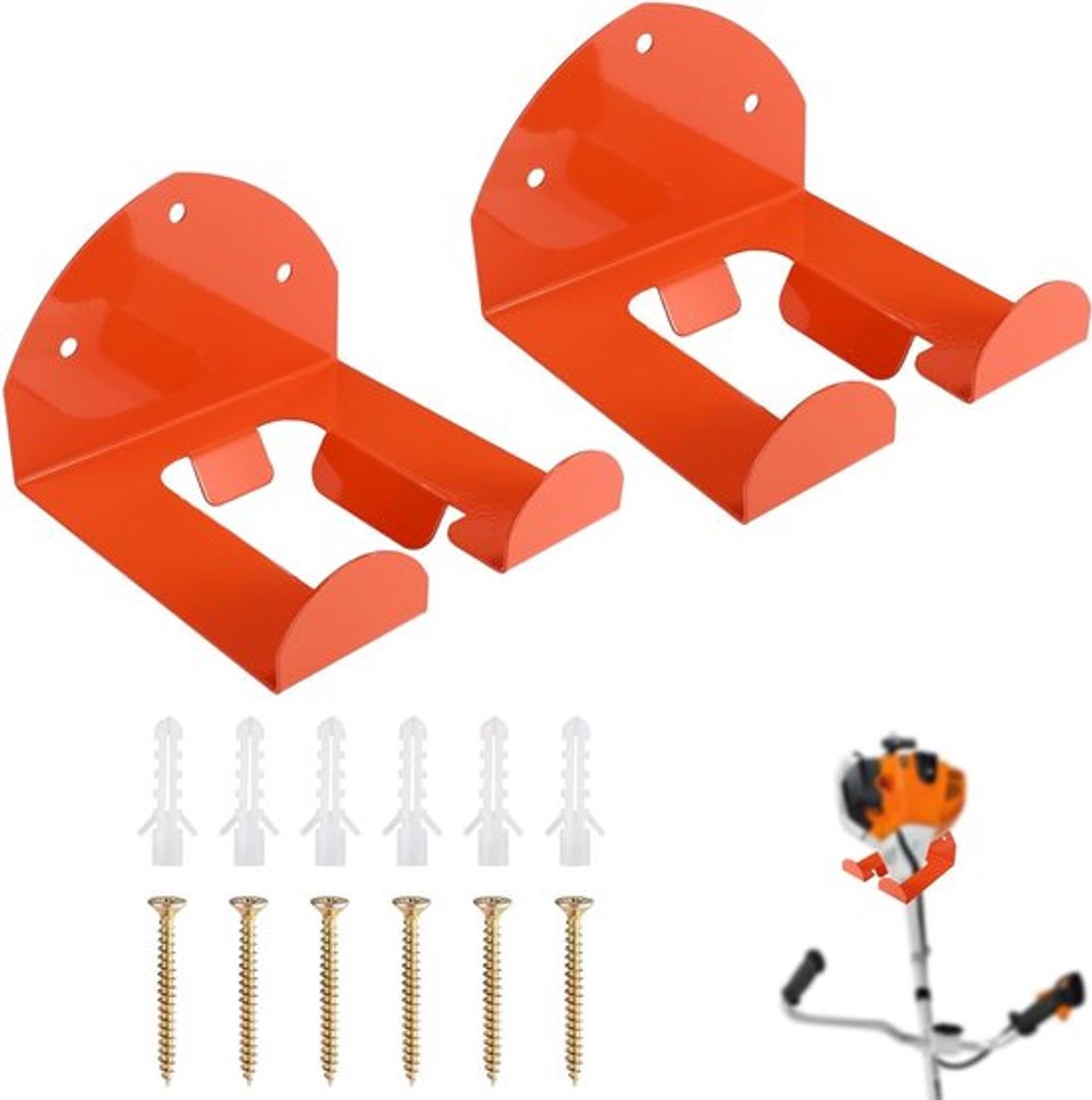 2 Stuks Trimmer Hangers voor Garage Wand, Robuuste Metalen Organizer voor Tuingereedschap en Grasmaaier Opslag, Ideaal voor Wandmontage en Ruimtebesparing