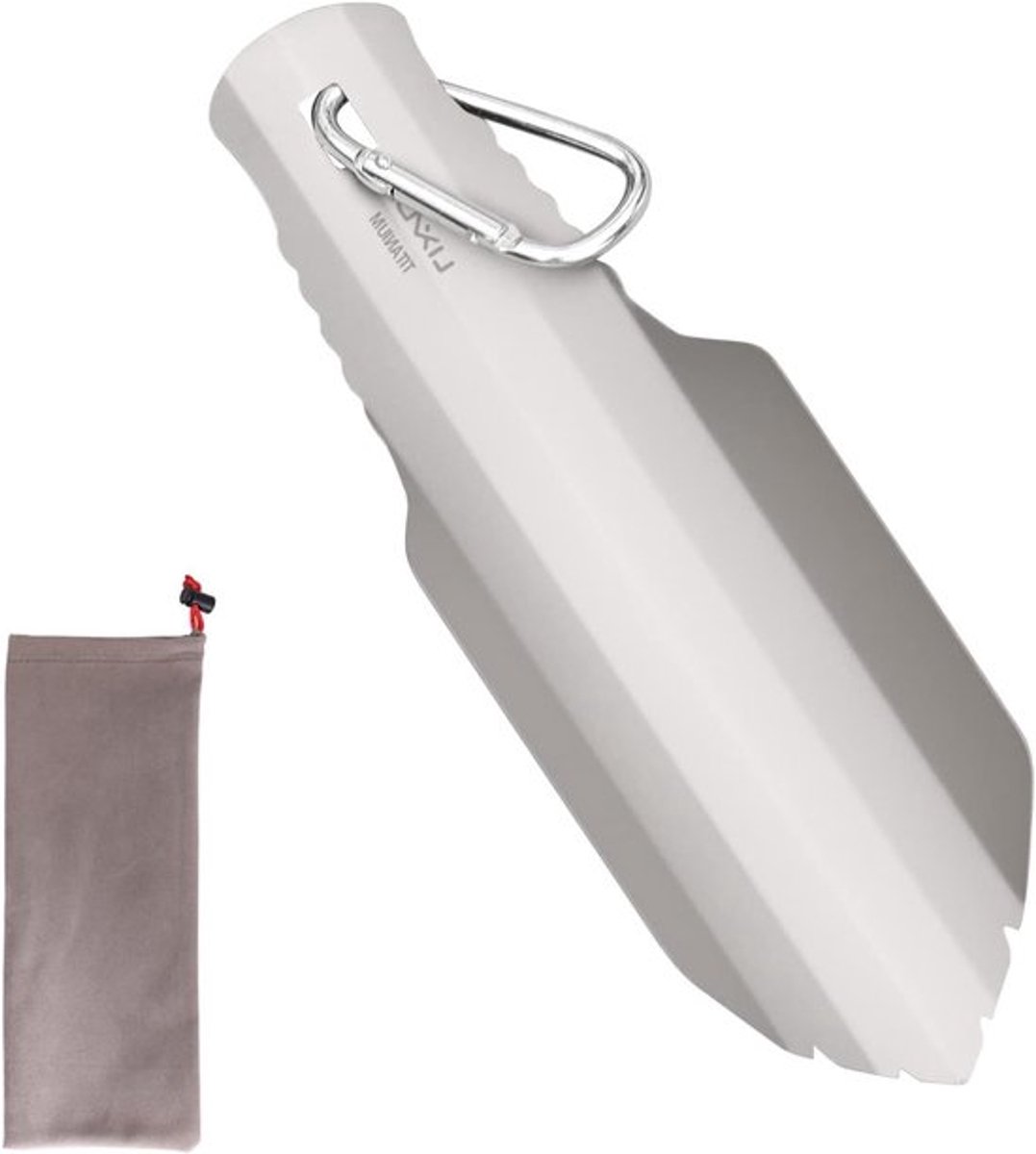 Camping Schep van Titanium - Lichtgewicht Tuinschep met Clip en Opbergtas voor Tuinieren, Kamperen en Hiken - Lengte 20,5 cm, Werkbreedte 7 cm, Slechts 35g