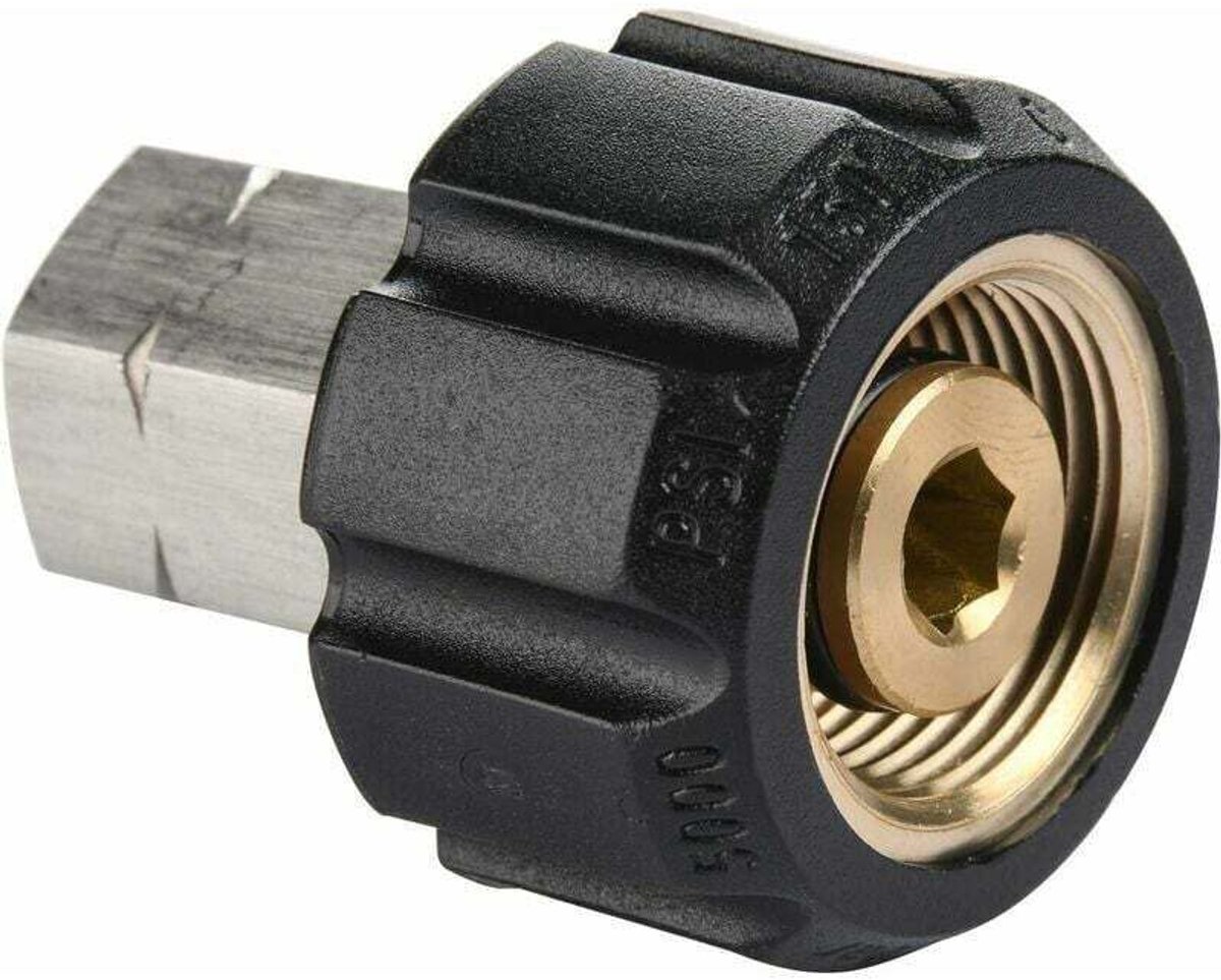 Adapter geschikt voor hogedrukreiniger, M22 geschikt voorrische binnendraad naar 1/4 inch NPT binnendraad, 5000 PSI.
