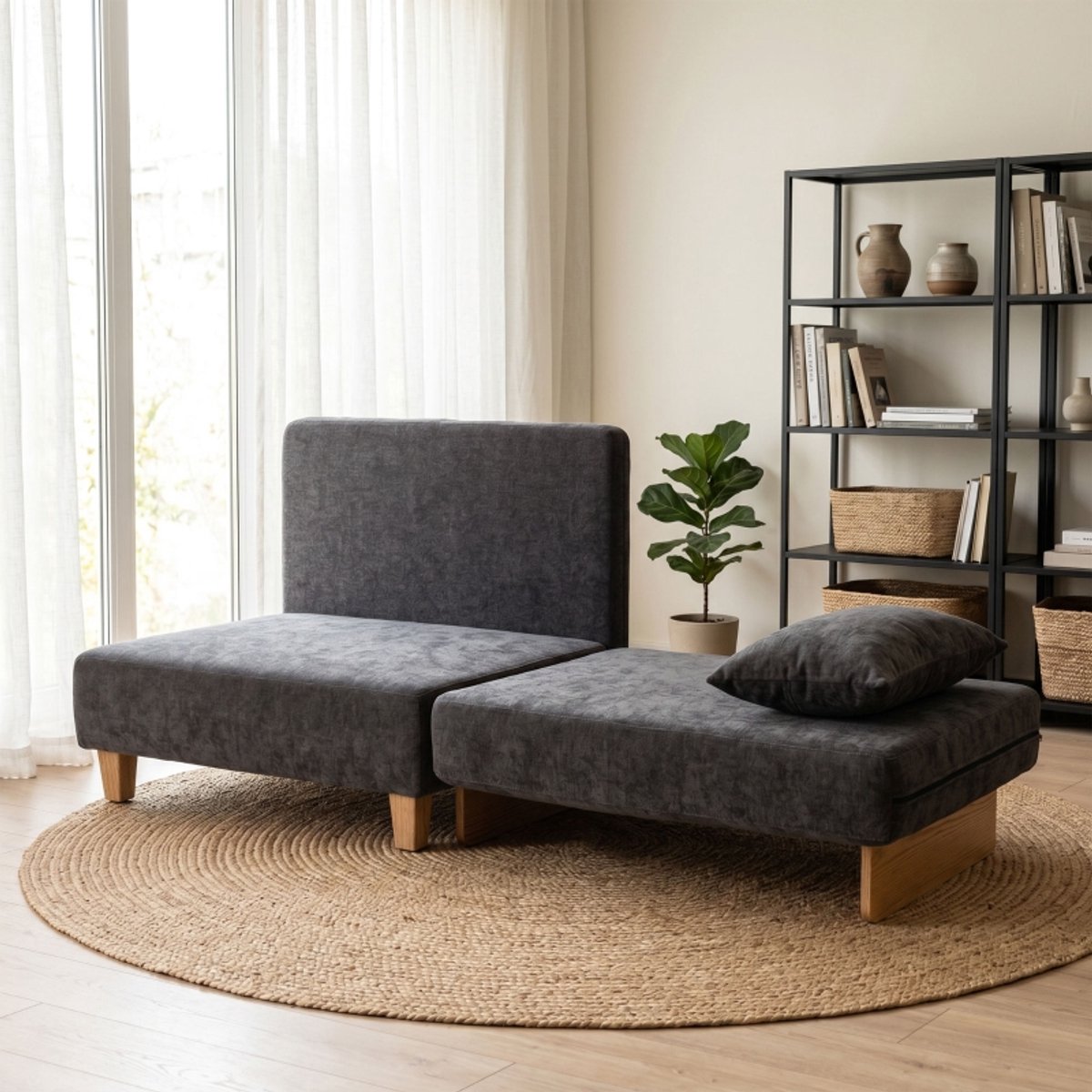 Schlafsessel 2-in-1 Met Bedfunctie - 1-Zits Fauteuil Met 2 Wasbare Kussens En Zijvakken - Voor Woonkamer En Logeerkamer - Donkergrijs