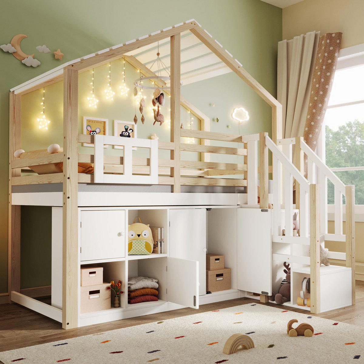 Hoogslaper 90x200 cm - Met Opbergruimte - Met Ladder - Met Valbeveiliging - Wit