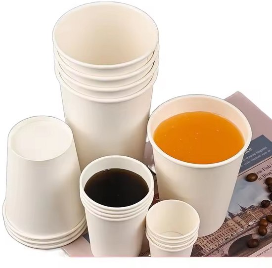 Lumors wit - Kartonnen bekers 200ml - voordeelpak (100 stuks) - koffie bekers - wegwerp papieren bekers - drank bekers - milieuvriendelijk — afbeelding 3