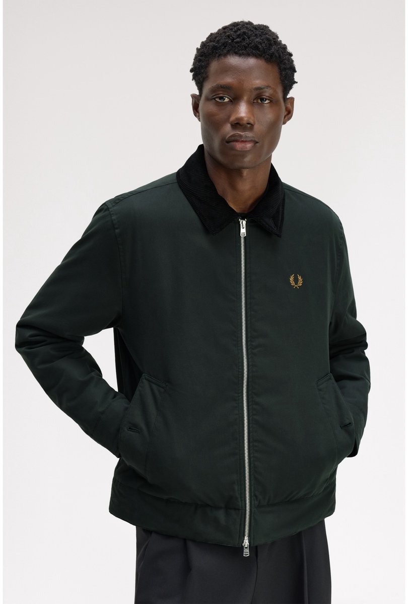 Fred Perry Donkergroene katoenen Caban jas