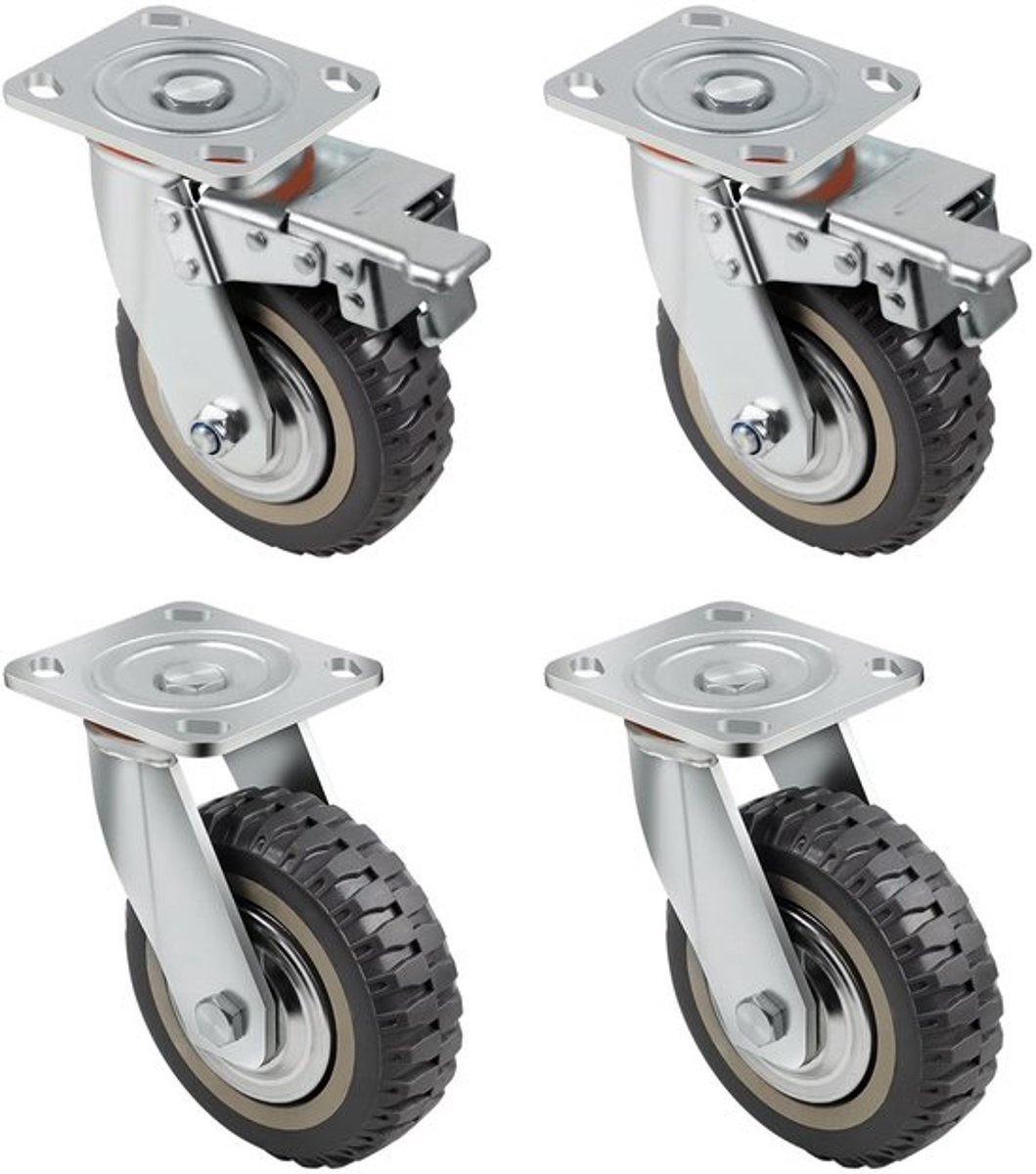Zwenkwielen Heavy Duty - Zwenkwielen met Rem - Transportwielen Set van 4 - Meubelwielen - Diameter 150 mm - Draagvermogen 1600 kg