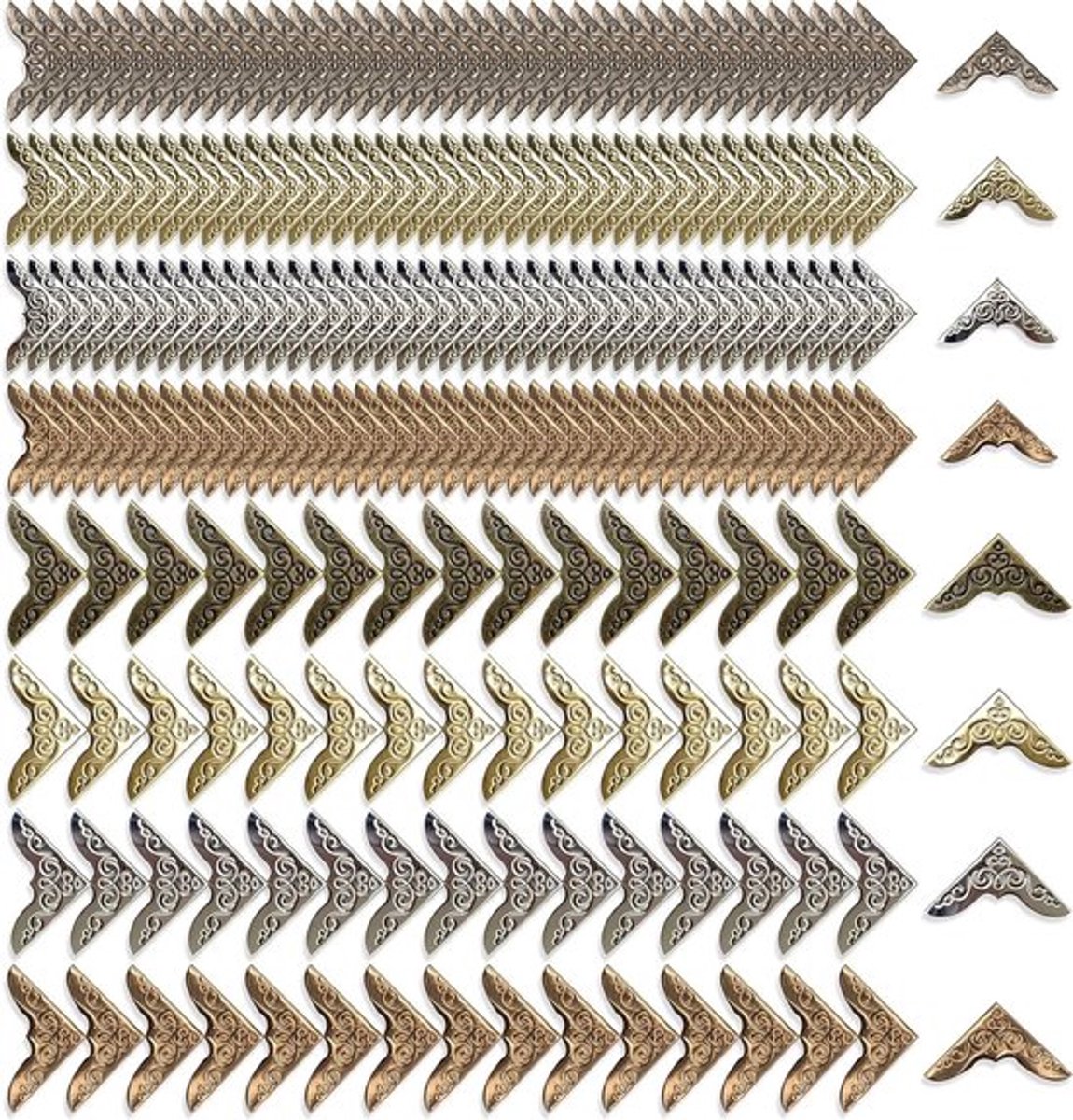 220 Stuks Metalen Hoekbeschermers voor Boeken, Vintage Ontwerp, 4 Kleuren, Perfect voor Notitieboeken en Fotoalbums