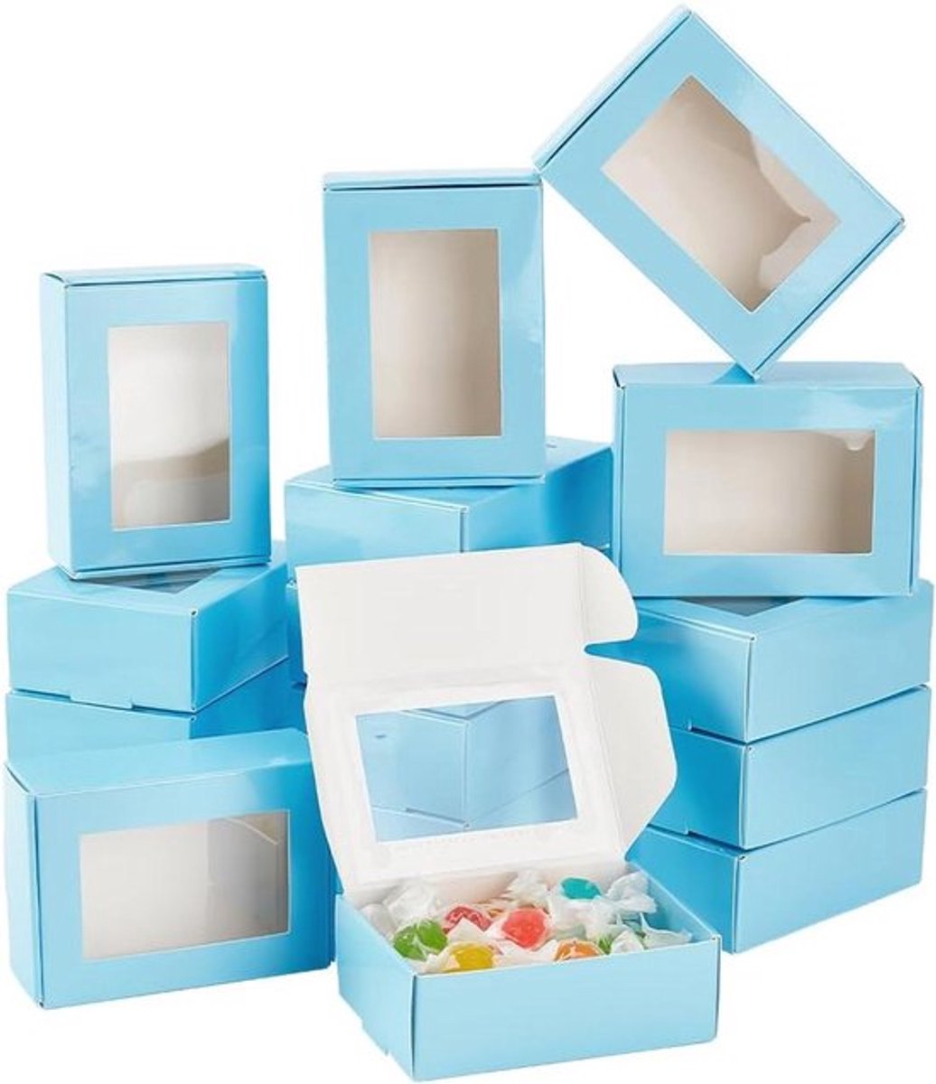 20 stuks blauwe geschenkdoos set met venster traktatie doos kraftpapier snoep & gebak dozen voor kerst bruiloft gunst feest & Halloween - Geschikt voor 8,7x6,2x3,2cm/3,4x2,4x1,2 - feestartikelen - cadeauverpakking - feestdecoratie