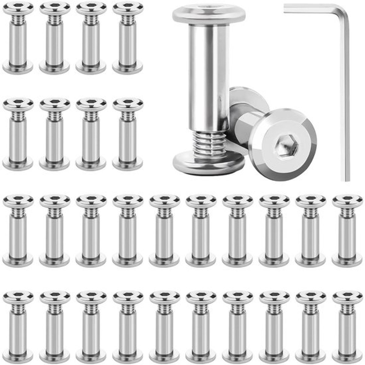 Set van 30 M5 Verbindingsschroeven van RVS met Zeskantige Inbussleutels voor Meubelverbindingen, Ideaal voor Kasten en Houten Planken, M5 x 16 mm