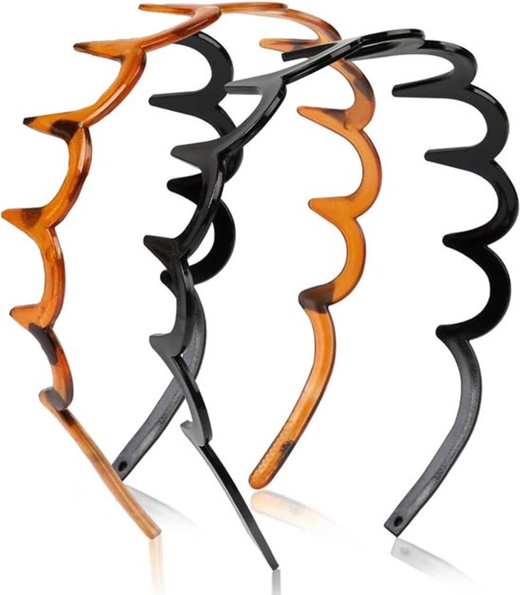 Set van 2 Wavy Plastic Hair Combs en Headbands voor Sport en Dagelijks Gebruik voor Vrouwen en Meisjes (Zwart/Leopard)