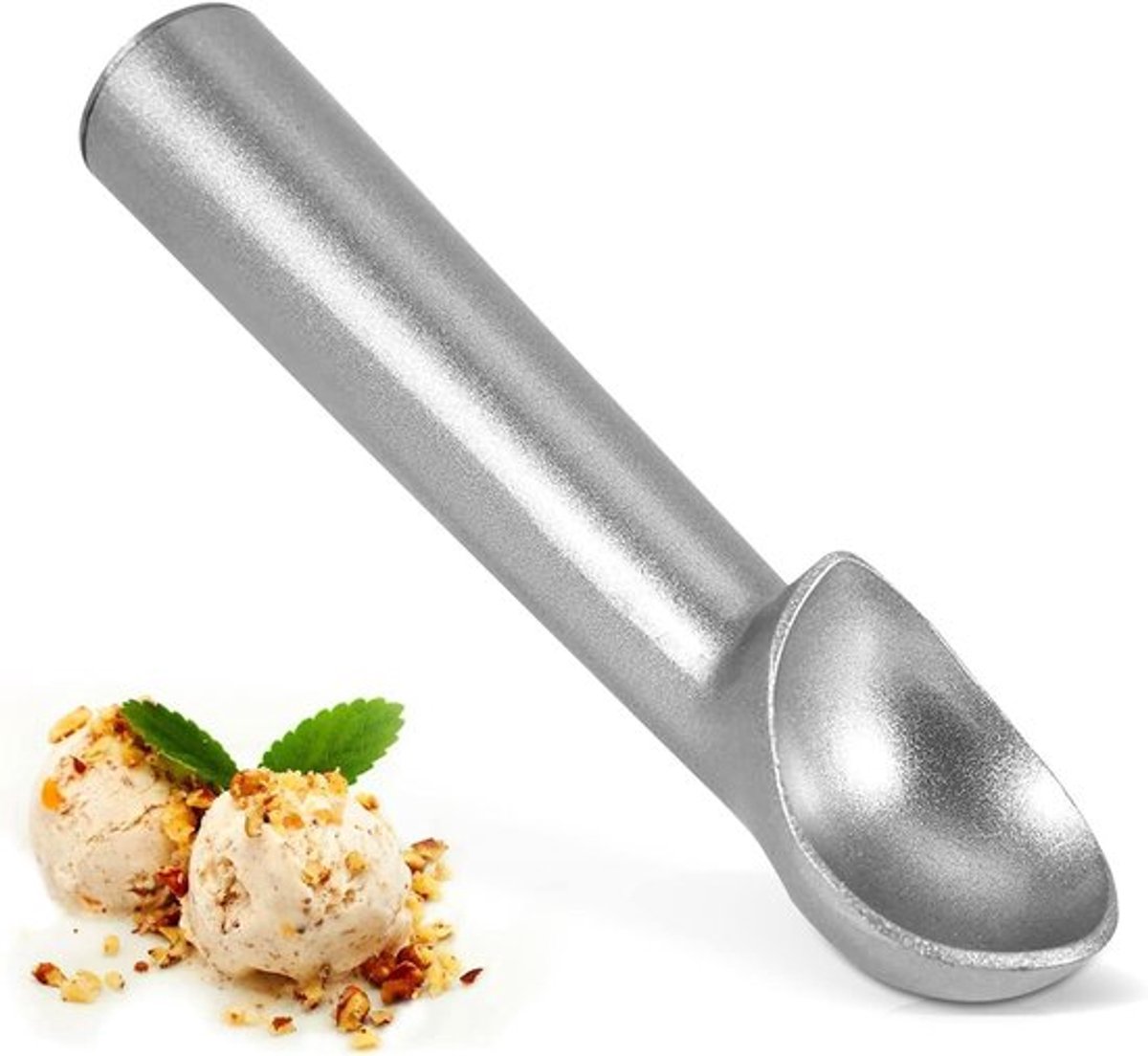 Klein RVS ijslepel voor het gemakkelijk scheppen van ijs, perfect voor desserts en ijssalons