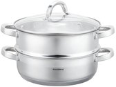 Klausberg - Stoompan - 3-delige RVS Stoomkookset - Stoominzet - Glazen Deksel - Inductie - Gas - Elektrisch - RVS - 3.5 Liters - 24 x 8.5 cm - Zilver