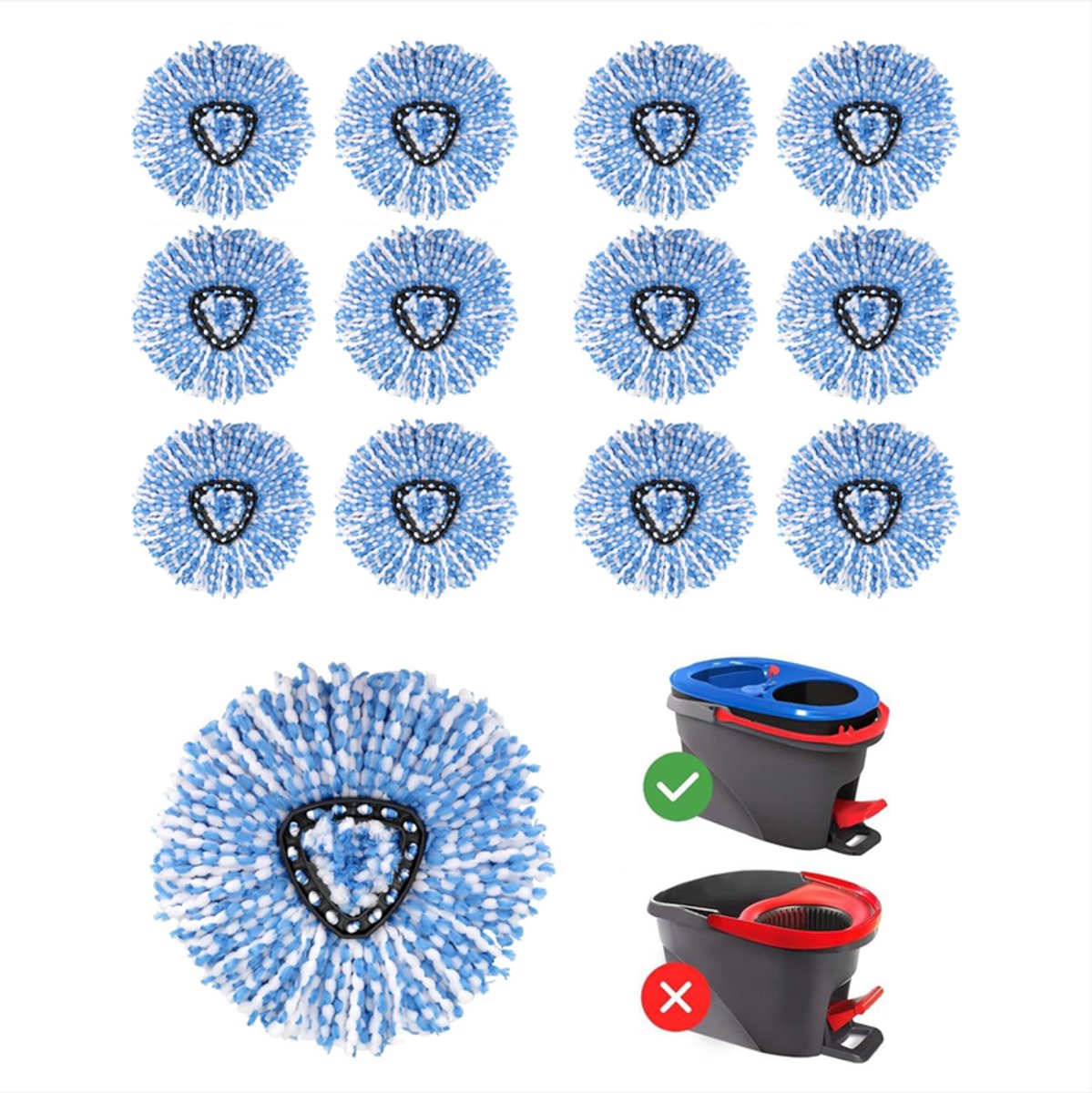 12x Dweildoeken - Geschikt voor Vileda H2Pro Spin Mop-systeem - mop vervanging - microvezel - machinewasbaar en eenvoudig te vervangen - blauw