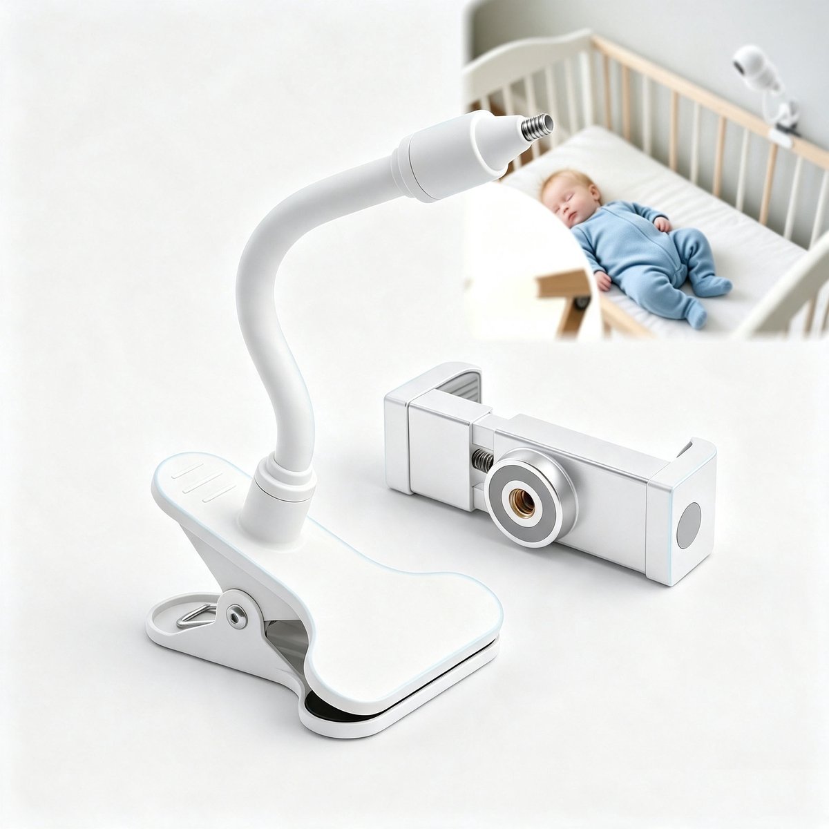 Namajunas-Babyfoonstandaard, 360° verstelbaar, met antislipclip voor een stabiele camera, compatibel met Philips Avent, Momcozy, ieGeek, BOIFUN en andere merken babyfoons. Geschikt voor wiegjes, meubels en bedhekjes; compatibel met diverse babyfoons.