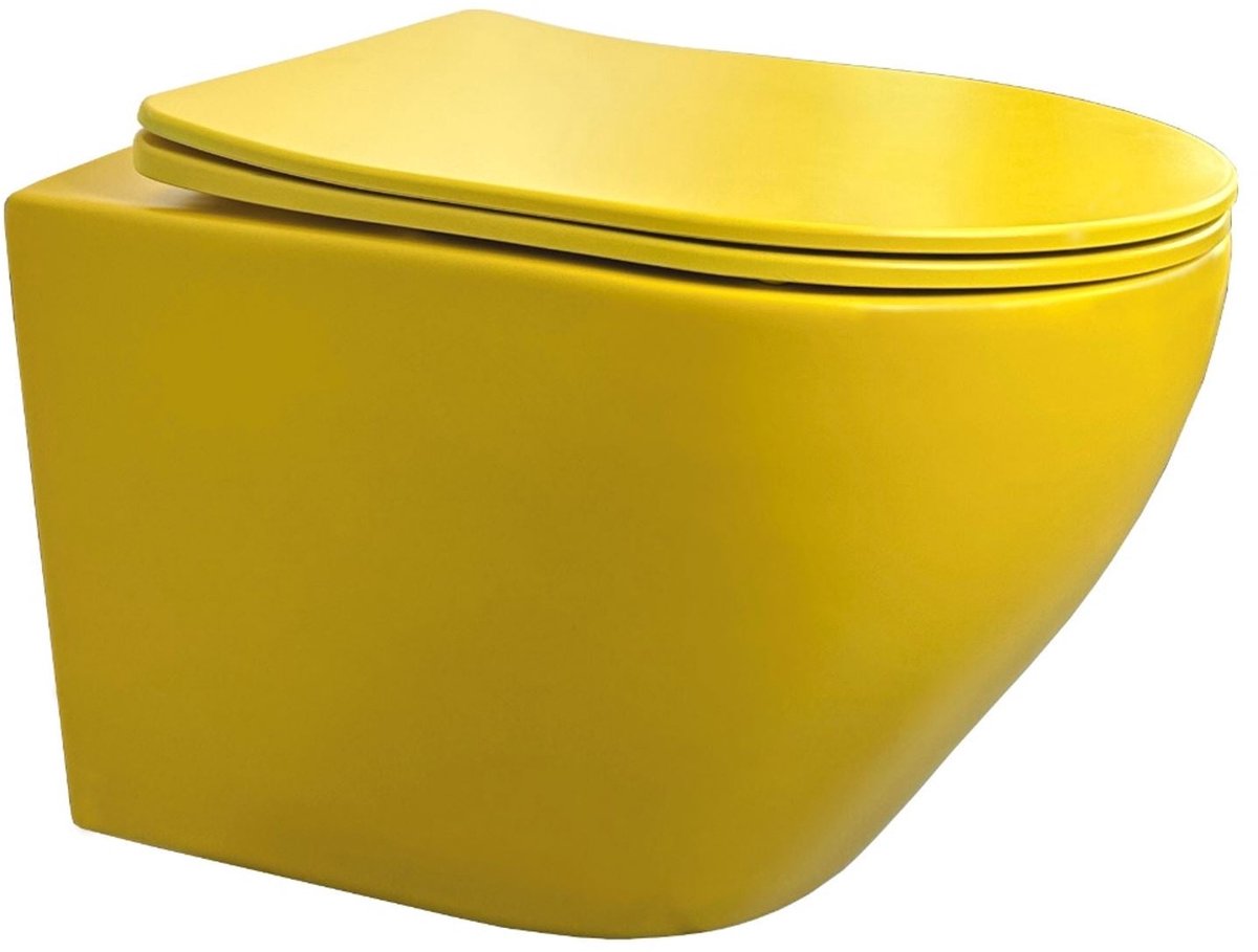 Wandcloset Sanitado rainbow randloos met softclose toiletzitting in mat geel