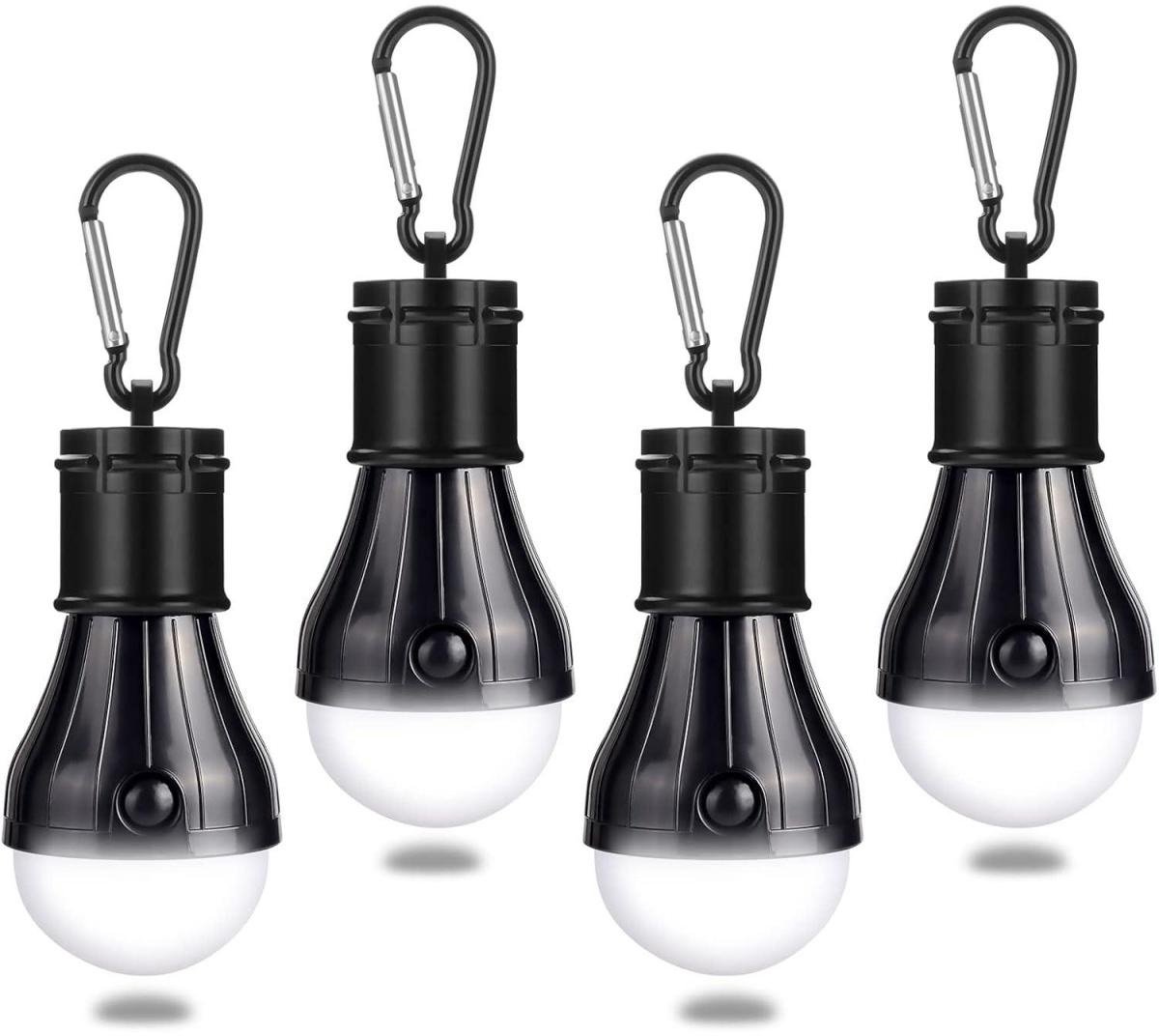 SSTRWGOOD 4 Stuks Elektrische Kampeerlantaarns - LED Zeltlampen Set - 3 Lichtmodi met Zachte Lampkap - Geschikt voor Kamperen, Vissen en Noodgevallen - ABS Materiaal - 10x5cm - Incl. Karabinerhouder - Waterdicht - Geen Batterijen Inbegrepen