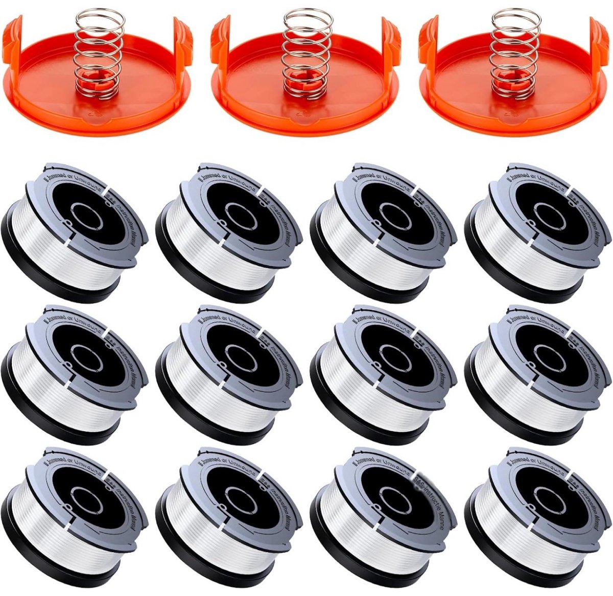SSTRWGOOD Maairollen geschikt voor Black & Decker grasmaaiers - 12-pack - Maairollen - 1,65 mm diameter, 9 m lengte - 12 spoelen, 3 spoeldoppen en 3 veren