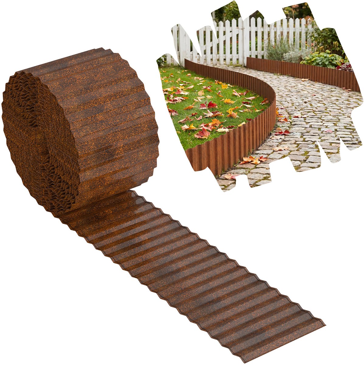 Froadp 35 meter gazonrand 18 cm hoog bloembedrand roest-effect flexibele bloembedrand verroest metaal gazonrand metaal geschikt voor bloembedden en paden eenvoudige installatie - golvend