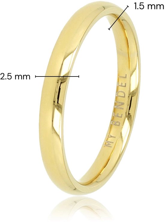 Gouden ring met de tekst 'MY BENDEL' aan de binnenkant en afmetingen 1.5 mm en 2.5 mm.