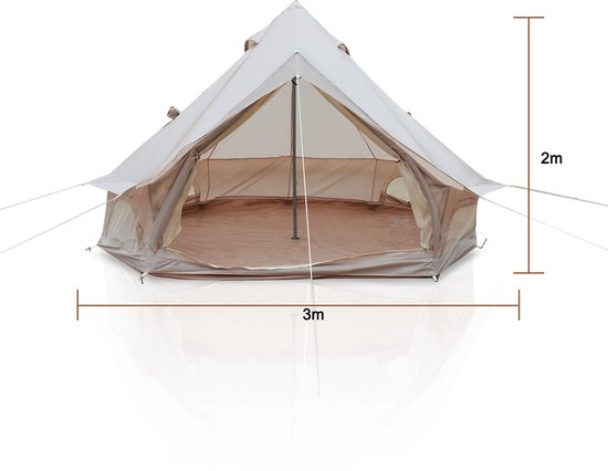 Intebiki Tipi Tent - Glamping Tent - Canvas Tent 4 Persoons - 2 meter - Met UV zonbescherming - Kampeertent - Yurt Tent met Kachelopening - Festival - Festivaltent - Waterdicht - Draagtas - beige — afbeelding 2