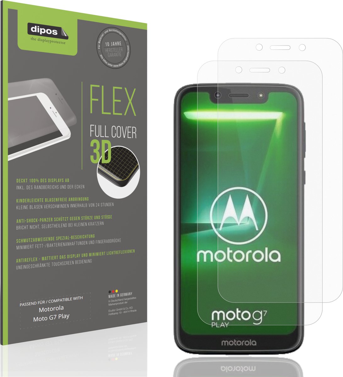 dipos FLEX – 2x Matte Screenprotector geschikt voor Motorola Moto G7 Play | Volledige Schermbescherming | Case-Friendly