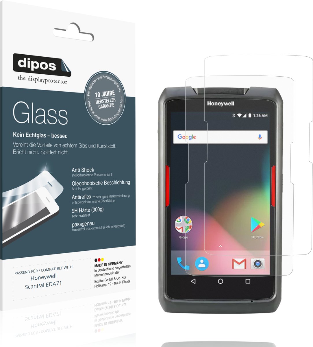dipos – 2x Matte Pantserfolie geschikt voor Honeywell ScanPal EDA71 | 9H Screenprotector