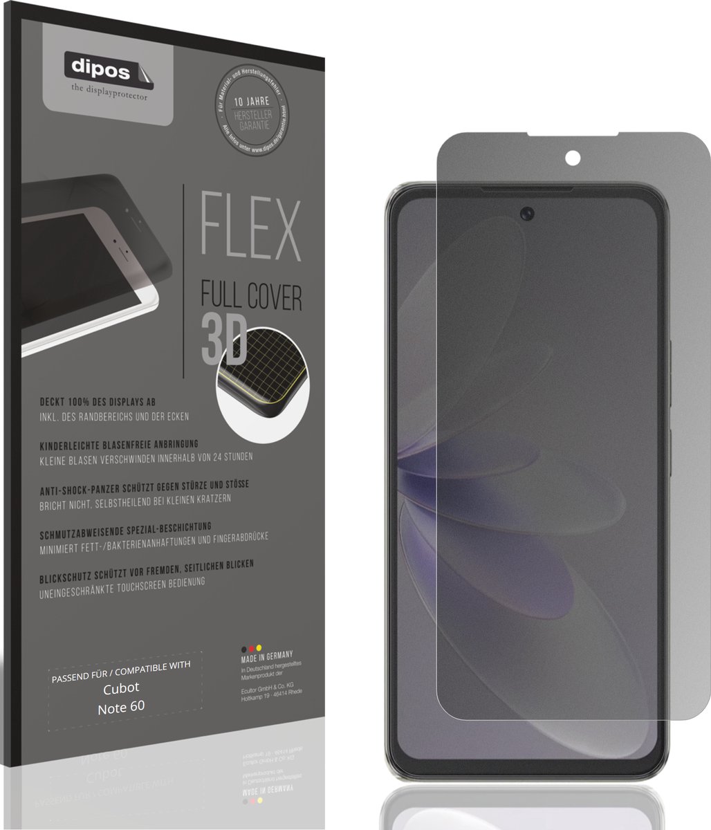dipos FLEX – Matte Privacy Screenprotector geschikt voor Cubot Note 60 | Volledige Schermbescherming | Case-Friendly