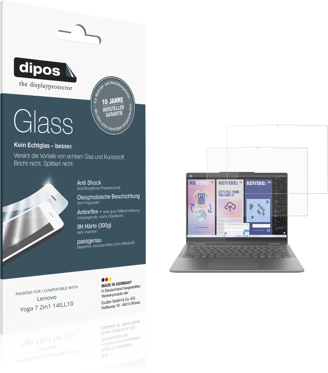dipos – 2x Matte Pantserfolie geschikt voor Lenovo Yoga 7 2in1 14ILL10 | 9H Screenprotector