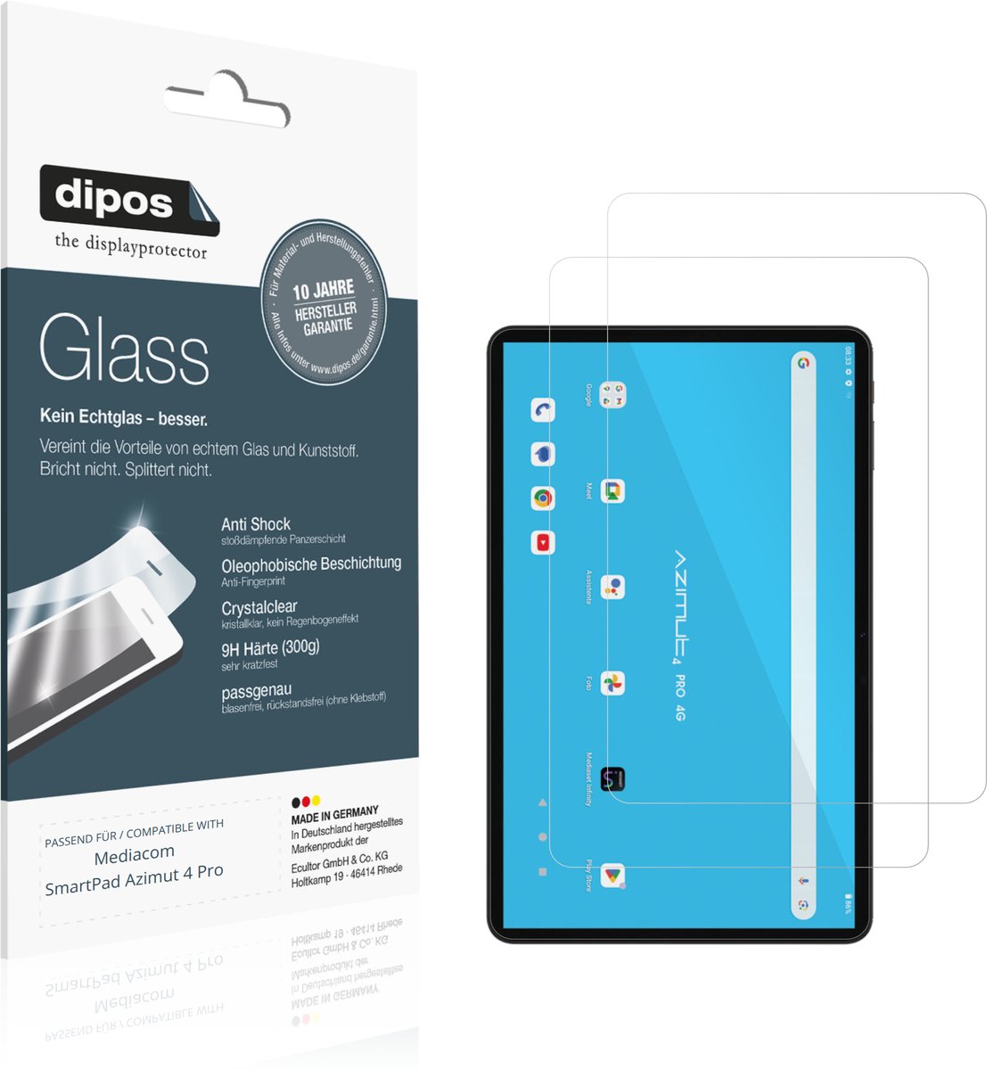 dipos – 2x Pantserfolie geschikt voor Mediacom SmartPad Azimut 4 Pro | 9H Screenprotector