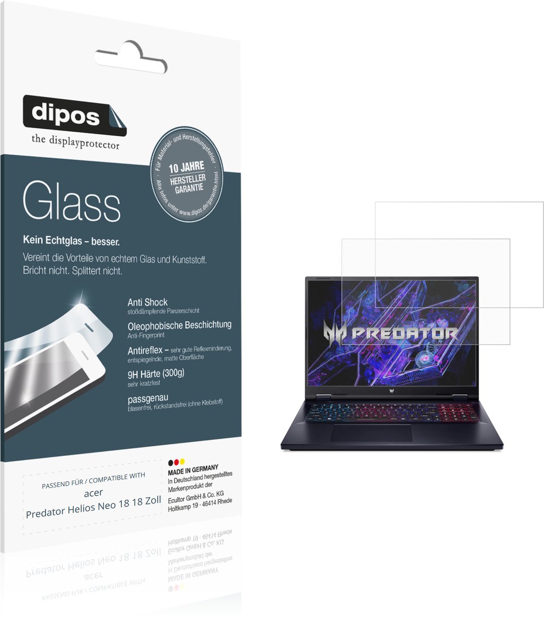dipos – 2x Matte Pantserfolie geschikt voor acer Predator Helios Neo 18 18 Zoll | 9H Screenprotector