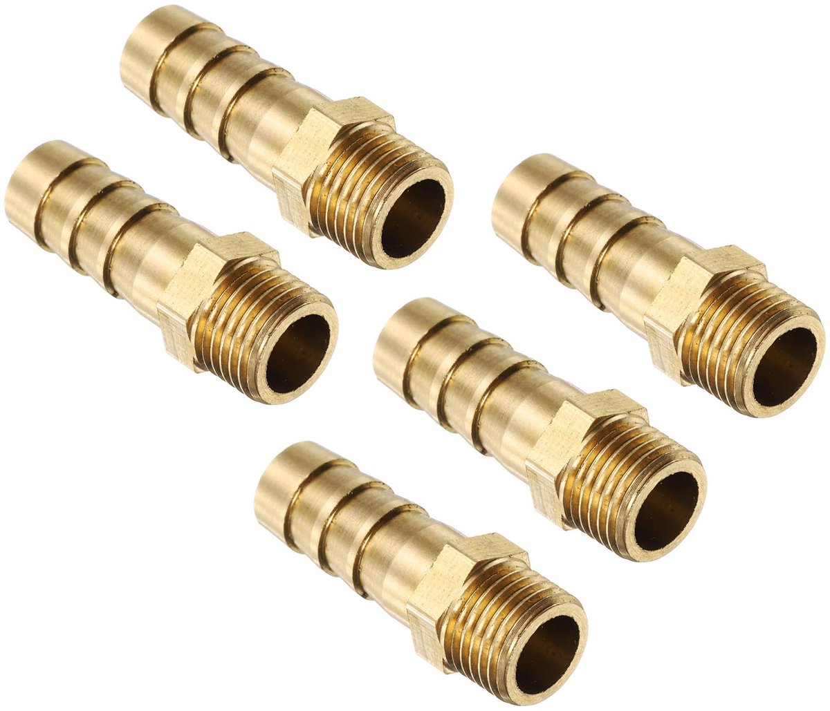 5 Stuks M10-1 Slangverbinder Messing voor Tuinslang en Brandstofslang