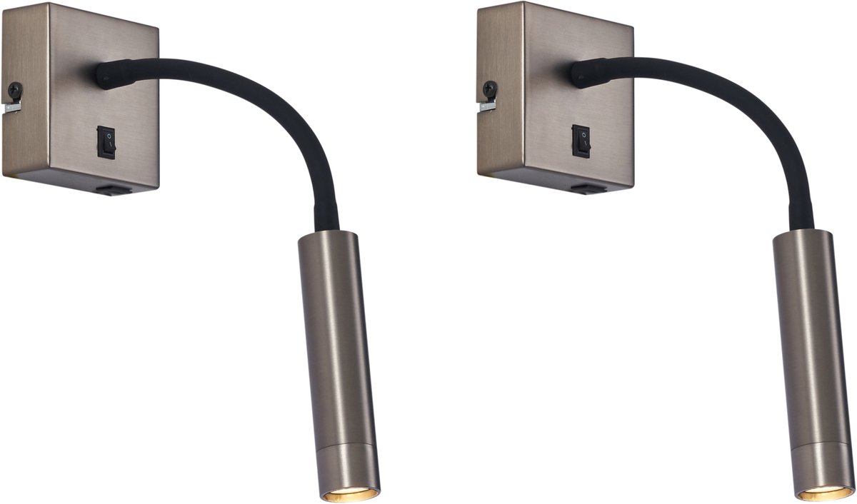 Qazqa moderne wandlamp met leesarm - Gosna - gunmetal, vierkant, max. 8W, geschikt voor led, 33cm, ideaal als woonkamer en slaapkamer lamp