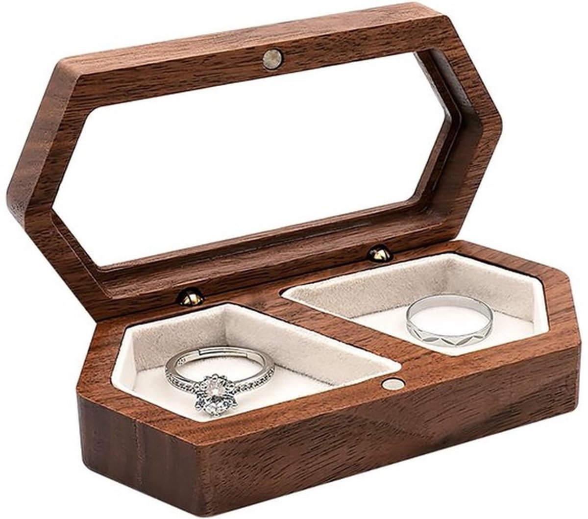 Ringendoos met fluwelen interieur - Ringendoos huwelijk - Ringendoos 2 ringen - Houten ringendoos - Sieradenkistje - Duurzaam en schokbestendig - Ringbox