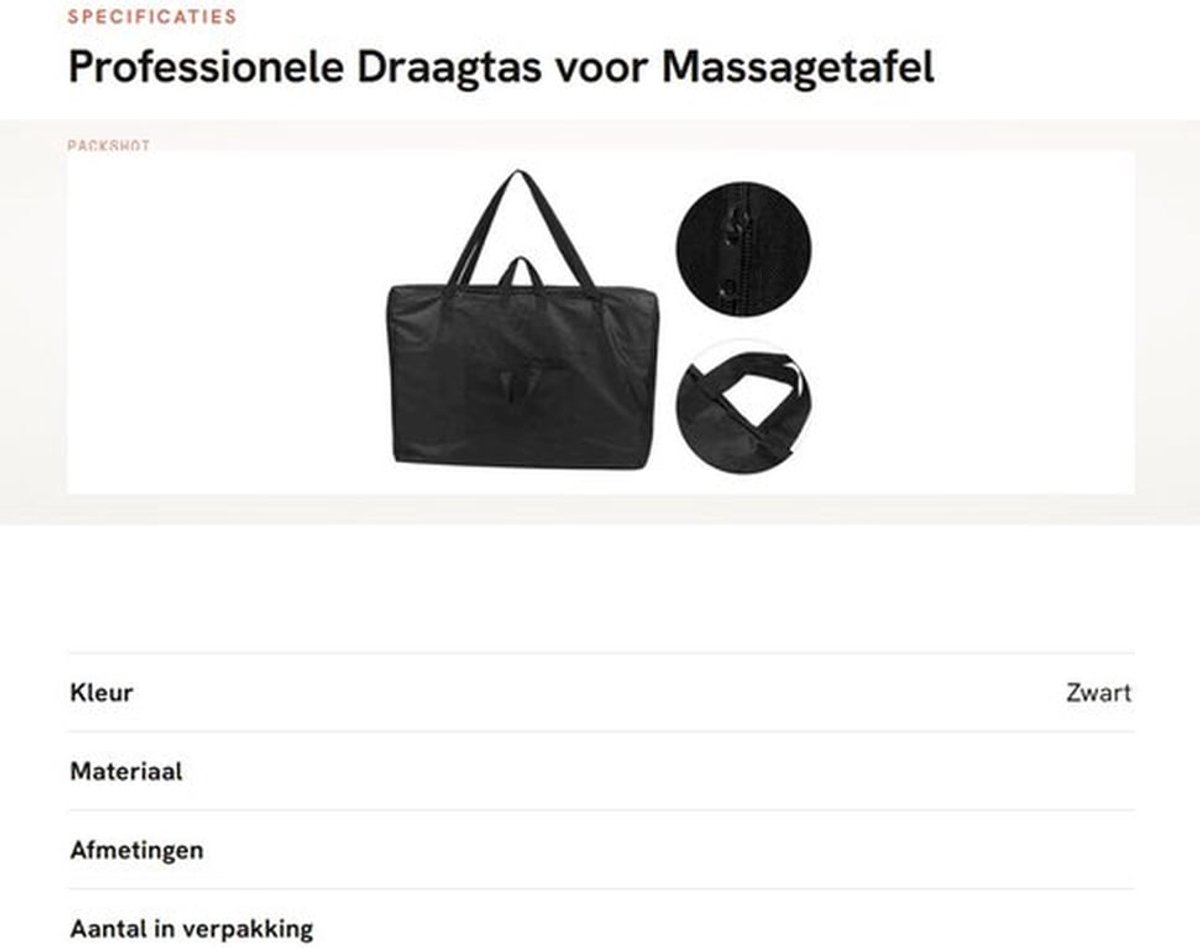 Massagetas Duurzaam - Draagtas voor Massagetafel - Professionele Schoudertas - Ruimtebesparend - Geschikt voor de meeste massagebedden - Hoogwaardig materiaal