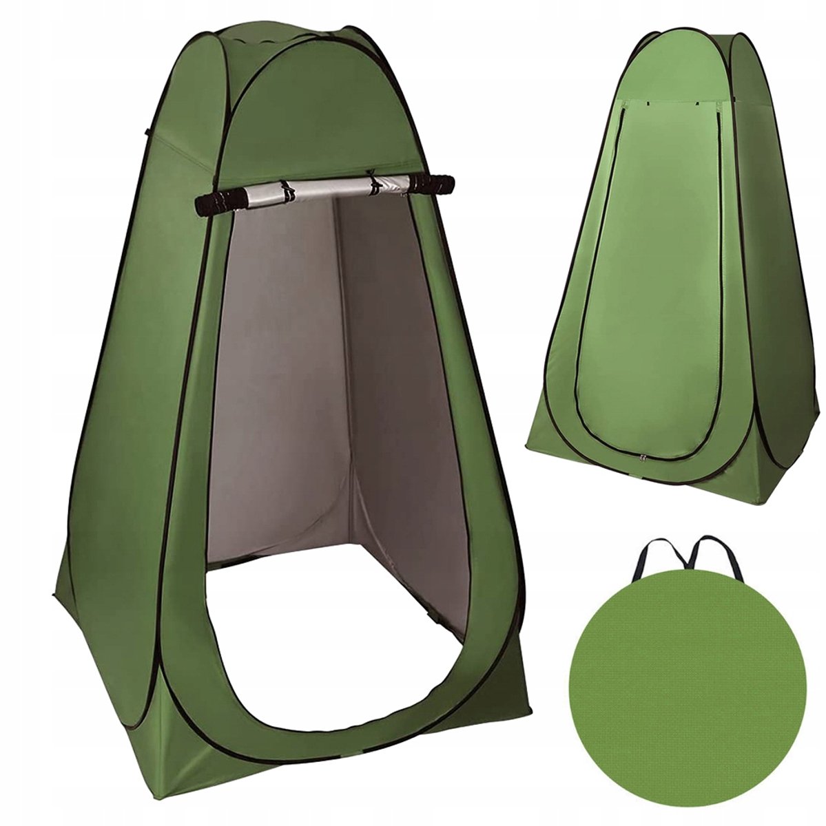Multifunctionele Douchetent - Kleedtent - Toilettenten - Pop-Up Tent - Omkleedtent - 1 Persoons - 2 Ventilatieramen - Snelheidsopening - 150x150x190 cm - met Haringen & Scheerlijnen - Douche & Toilet - Voor Kamperen & Strand & Outdoor - Militairgroen