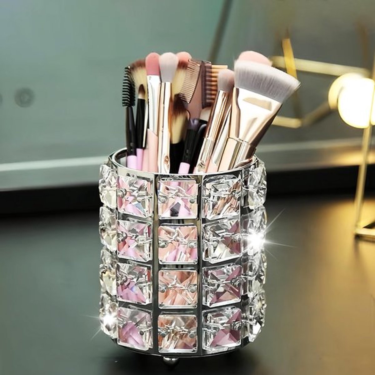 Make-up kwasten - Cosmetica-organizer - Zilver - Opbergborstelhouder - Desktopdecoratie - Geschikt voor make-up accessoires - 40 compartimenten