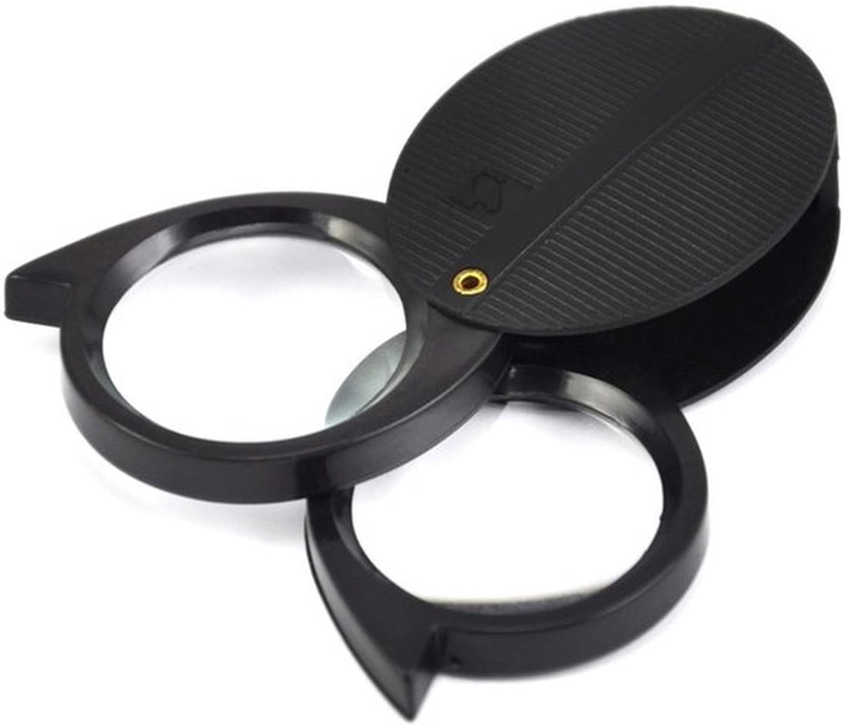 Vergrootglas 2-in-1 met 10x/5x vergroting - Pocket Vergrootglas - Juwelierslens - Zwart Plastic - Inclusief Beschermhoes - Lichtgewicht en Compact - Loep