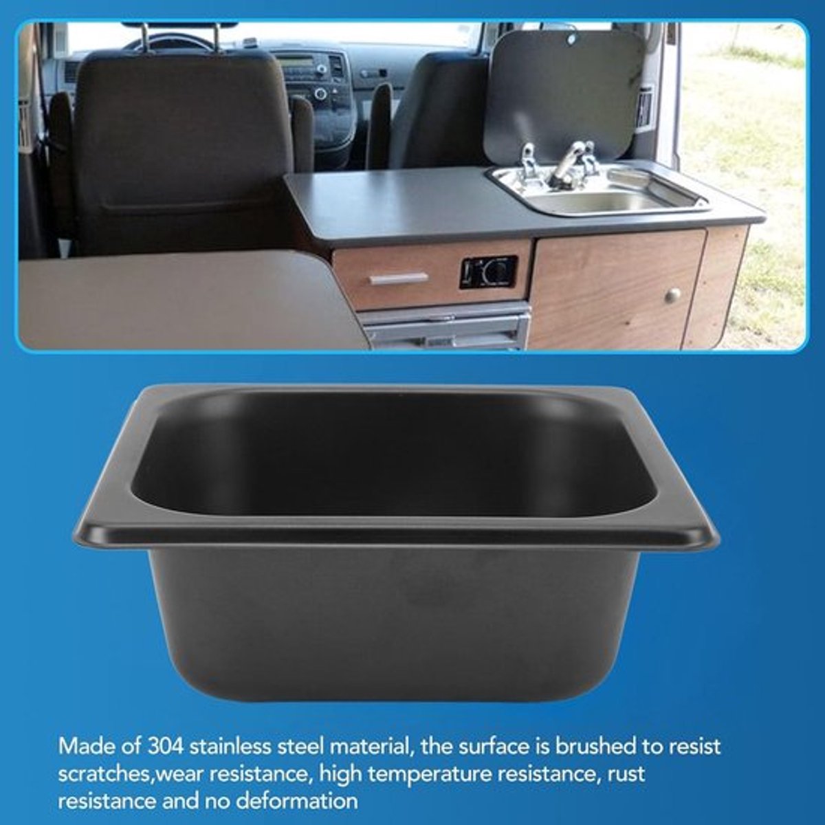 Spoelbak met Grote Capaciteit en Efficiënte Afvoer voor Campers en Caravans, Roestvrijstalen Staafgootsteen, Ingebouwde Installatie - 176x162x65 mm