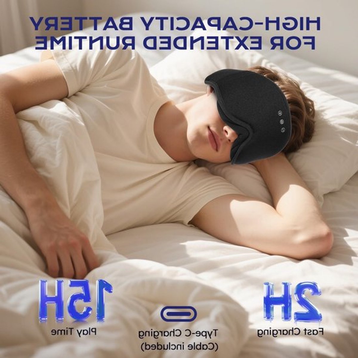 Comfortabel slaapmasker met Bluetooth-hoofdtelefoon, verduisterend en ademend, ideaal voor zijslapers en ontspanning met zachte stereoluidsprekers