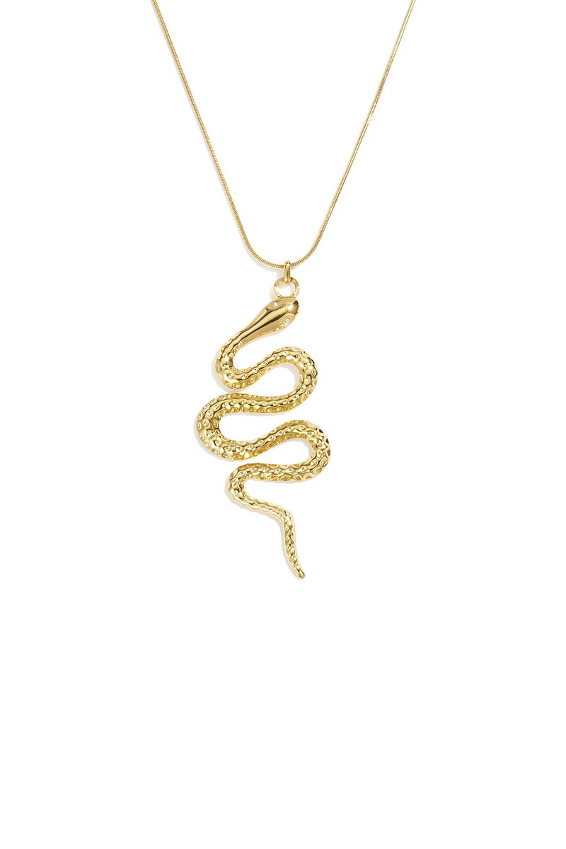Lange Slangenketting met Hanger en Strass-stenen – Lange Ketting – RVS - Goud