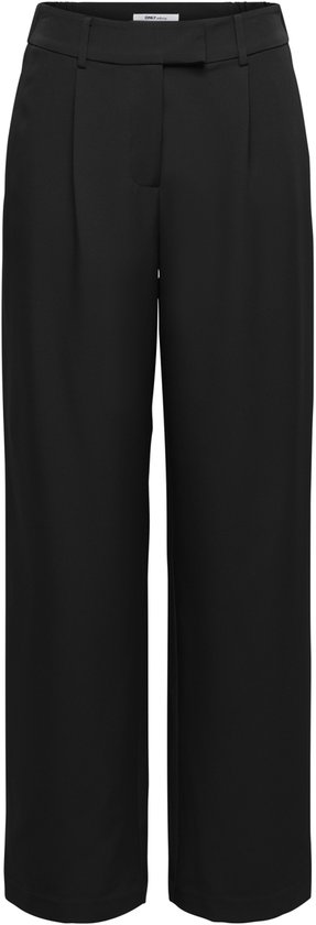 Zwarte wide-leg broek met hoge taille en vouwen aan de voorkant.