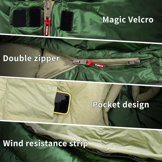 Dunne Slaapzak - Compacte Slaapzak - Buiten Activiteiten - Waterdicht Winddicht - Lichtgewicht 840g - Groen — afbeelding 3